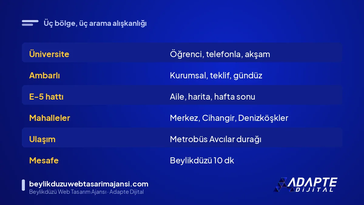 Avcılar üniversite çevresi, Ambarlı liman kuşağı ve E-5 perakende hattının müşteri ve site ihtiyacı karşılaştırması
