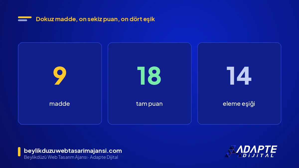 SEO teklifi değerlendirme: 9 madde, 18 puan, 14 puan eleme eşiği