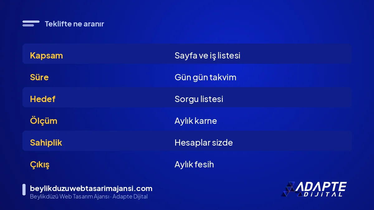 SEO teklifinde aranacak dokuz madde ve karşılık gelen ifadeler