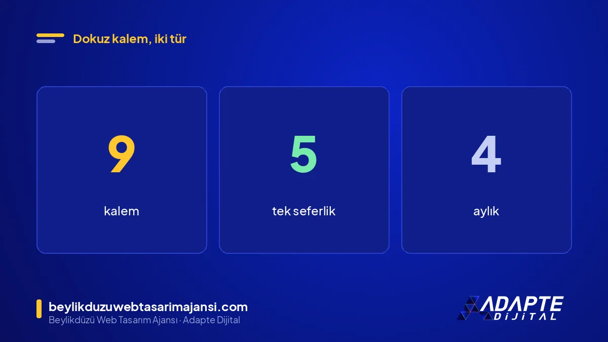 AI SEO maliyeti: 9 kalem, 5 tek seferlik, 4 aylık kalem