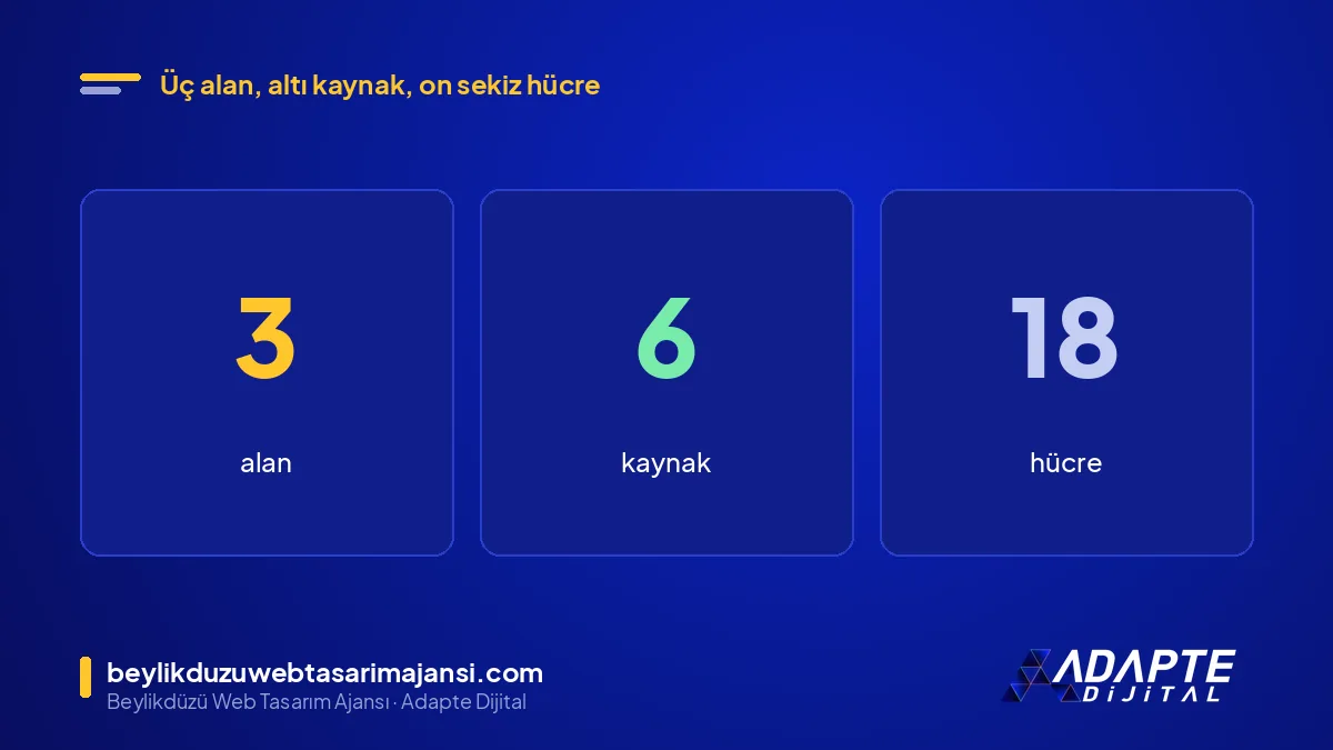 NAP tutarlılığı denetimi: 3 alan, 6 kaynak, 18 hücre